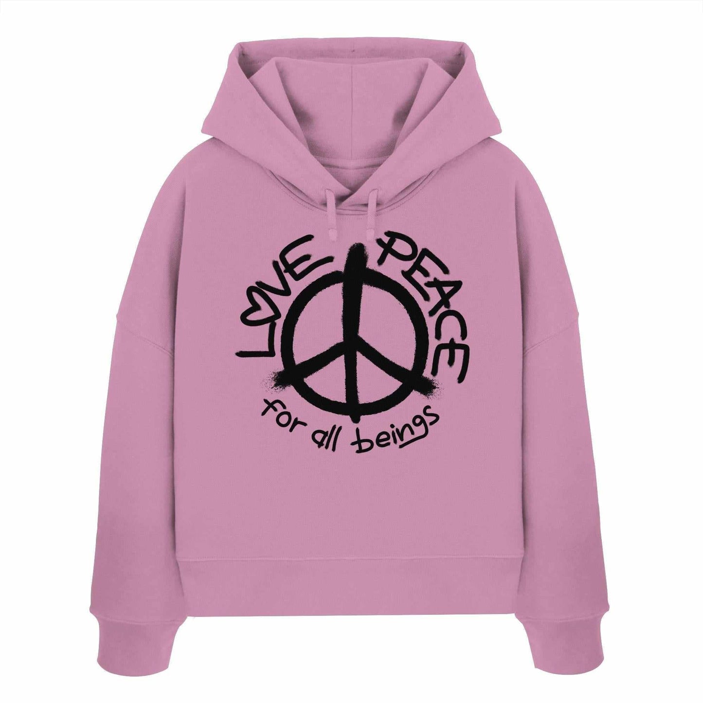 Vegan und Bio Crop Hoodie mit Peace-Symbol, aus 100% Bio-Baumwolle, doppellagige Kapuze und Regular Fit. Ideal für nachhaltige, friedvolle Statements.