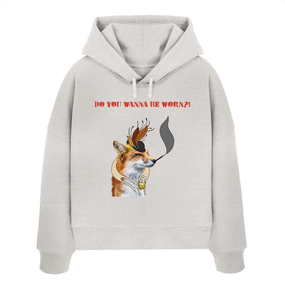 Vegan und Bio Crop Hoodie mit einem Fuchs, der eine Mütze trägt, inspiriert von der Animal Liberation Society.
