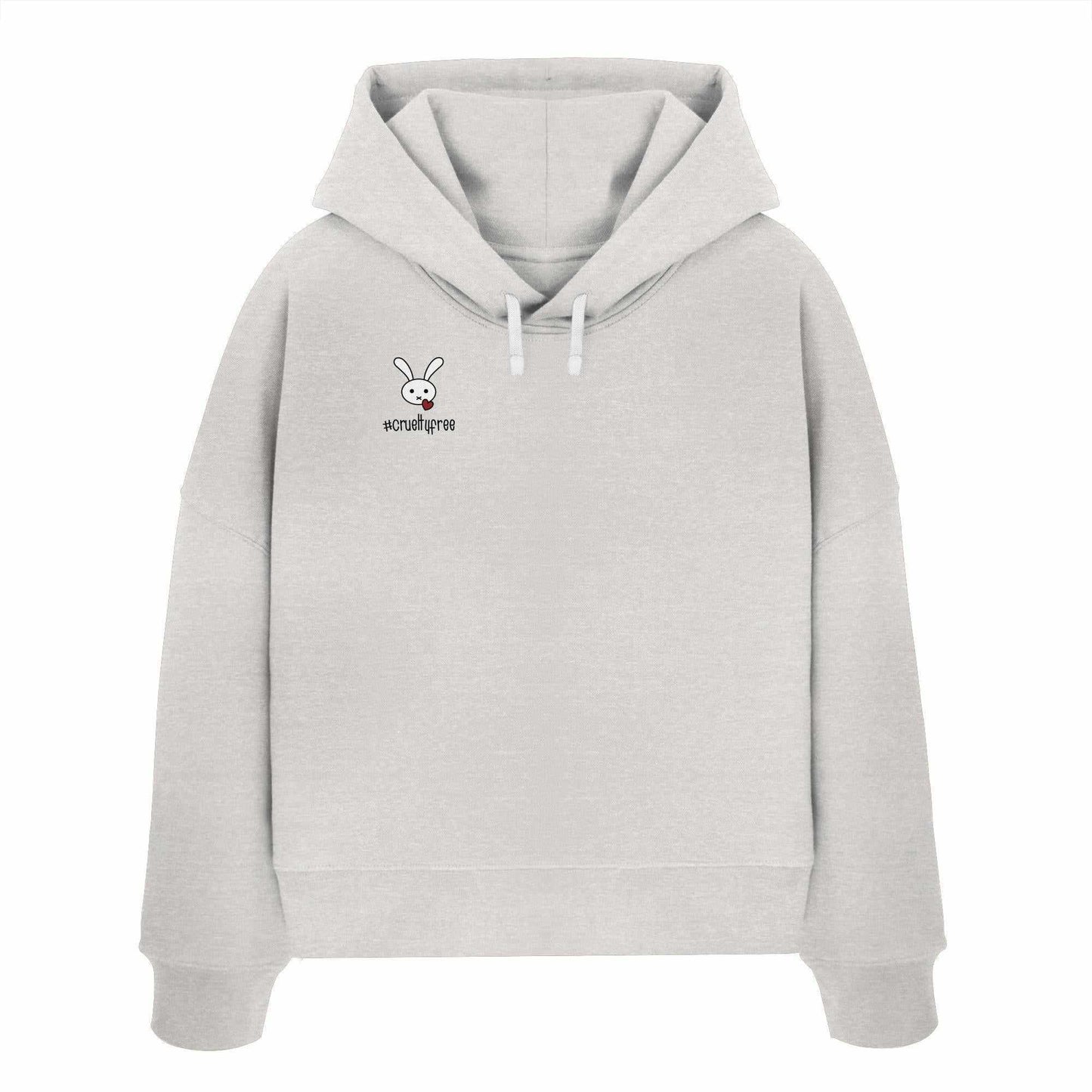 Vegan und Bio Crop Hoodie: Crueltyfree Bunny mit Kaninchenmotiv und Herz, aus 100% Bio-Baumwolle, doppellagige Kapuze, rebellisches Design von RUDE REBEL.