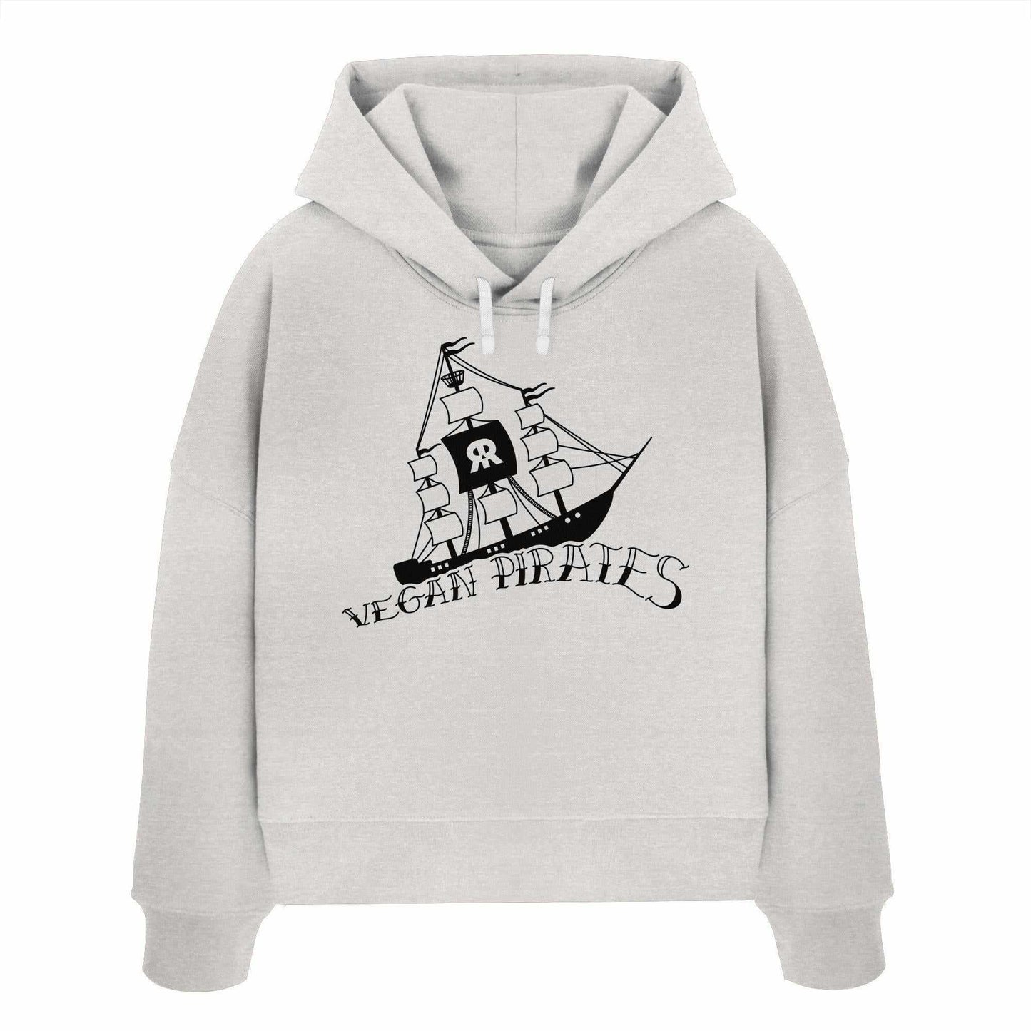 Vegan und Bio Crop Hoodie: Vegan Pirates, mit Piratenschiff-Design, aus 100% Bio-Baumwolle, Regular Fit, doppellagige Kapuze, flache Kordel, für nachhaltige Mode.