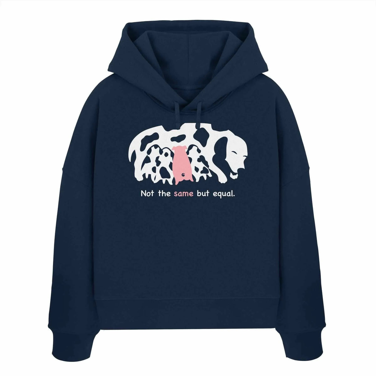 Dunkelblauer Crop-Hoodie mit Kapuze, Kängurutasche und Dogmotiv-Print