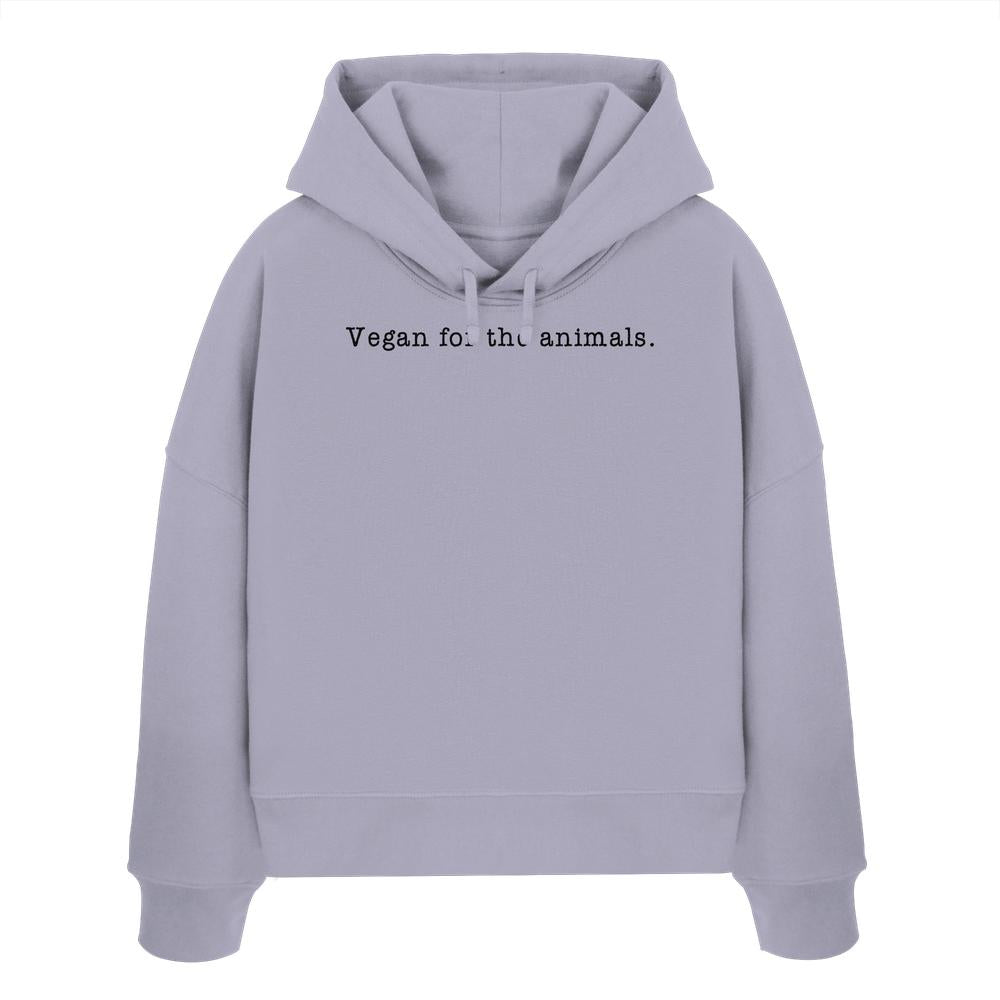 Minimalism Design - Vegan for the animals. - Damen Bio-Hoodie mit schwarzem Text, abfallenden Schultern und doppellagiger Kapuze aus 100% Bio-Baumwolle.