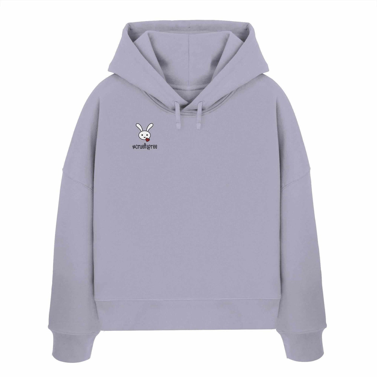 Vegan und Bio Crop Hoodie mit Cartoon-Kaninchenmotiv, doppellagige Kapuze, aus 100% Bio-Baumwolle, reguläre Passform.