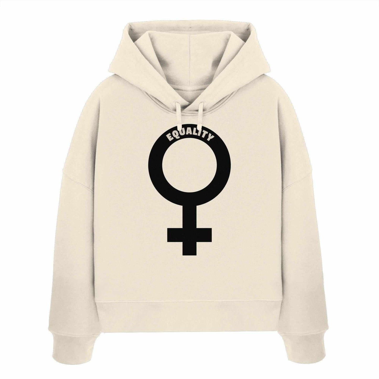 Vegan und Bio Crop Hoodie mit Venussymbol, feministisches Design, aus 100% Bio-Baumwolle, doppellagige Kapuze, flache Kordel. Ideal für Gleichberechtigungsaktivisten.