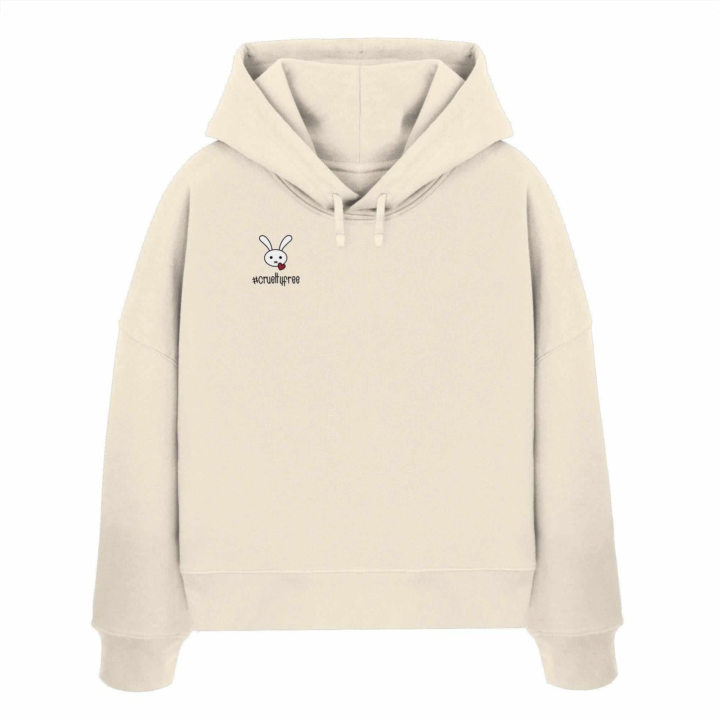 Vegan und Bio Crop Hoodie: Crueltyfree Bunny mit Cartoon-Hasenmotiv, aus 100% Bio-Baumwolle, doppellagige Kapuze, regulärer Schnitt, rebellisches Design von RUDE REBEL.
