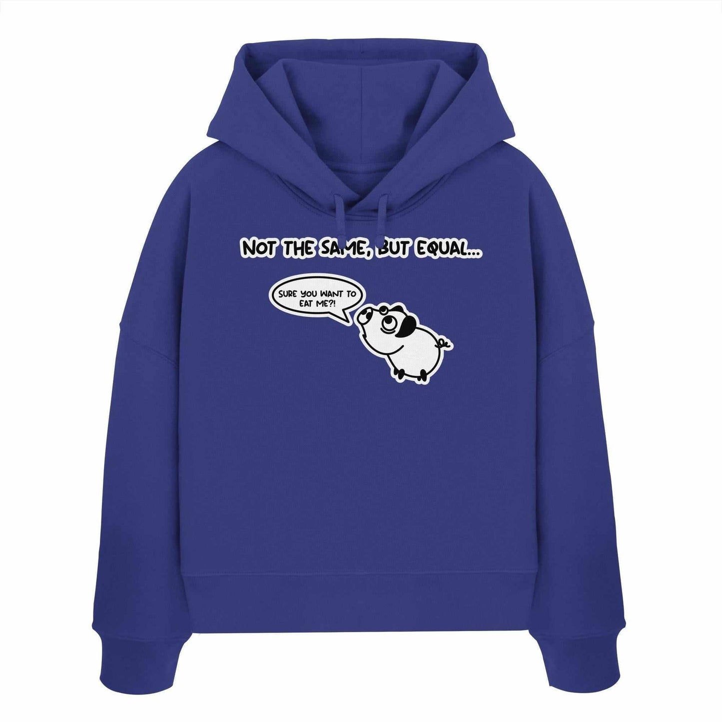 Veganer Bio-Crop-Hoodie mit süßem Cartoon-Schwein, das Hundelaute übt. Nachhaltiges Design aus 100% Bio-Baumwolle, hergestellt von RUDE REBEL.