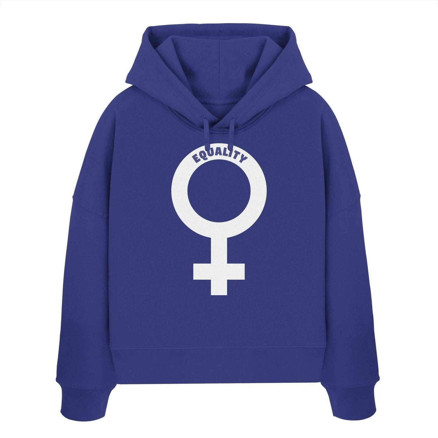 Vegan und Bio Crop Hoodie mit Venussymbol, symbolisiert Feminismus. Aus Bio-Baumwolle, doppellagige Kapuze, regular Fit, von RUDE REBEL.