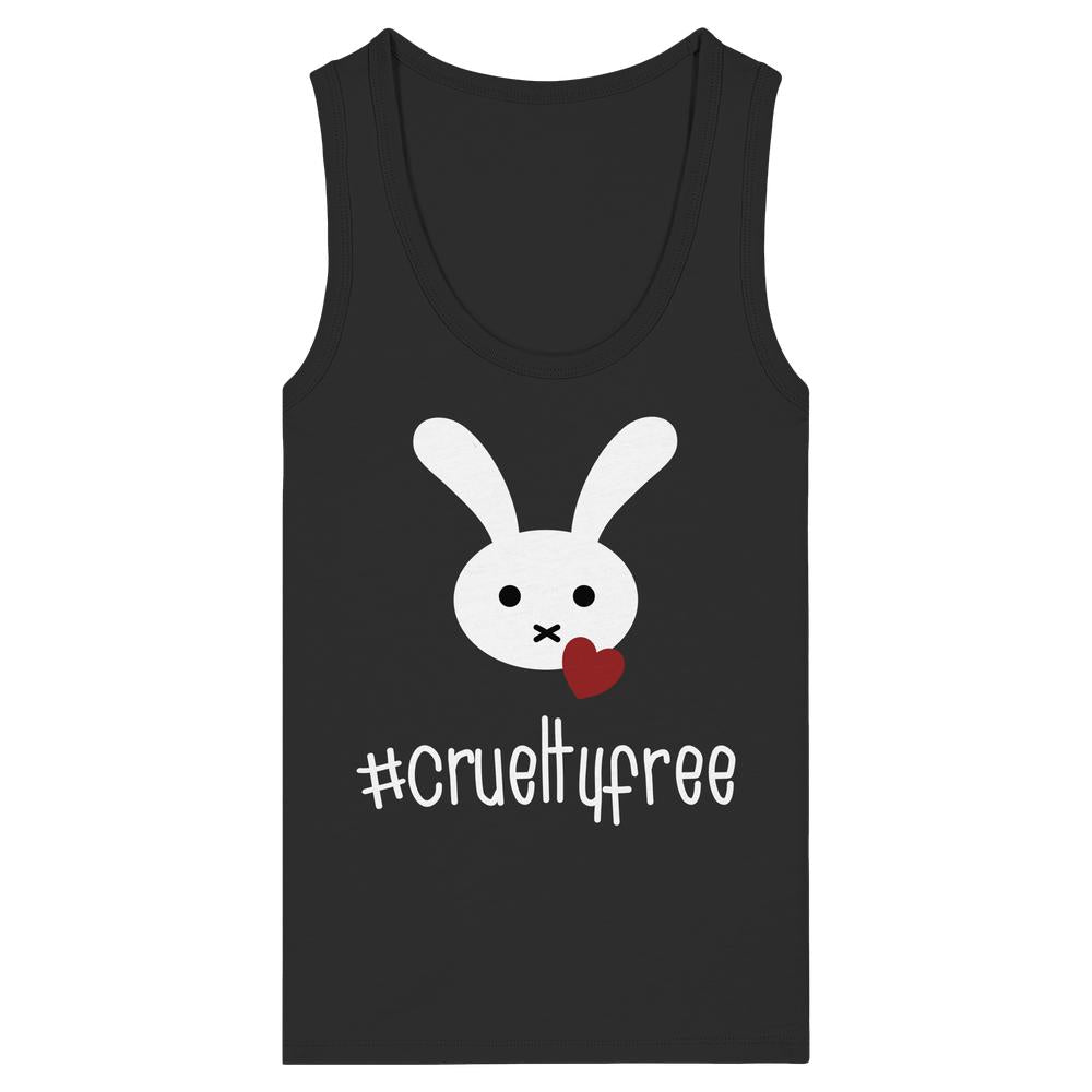 Vegan und Bio Ladies Tank Top: Crueltyfree Bunny BIG zeigt einen Hasen mit Herzmotiv, aus 100% Bio-Baumwolle, betont Tierrechte und nachhaltige Mode von RUDE REBEL.