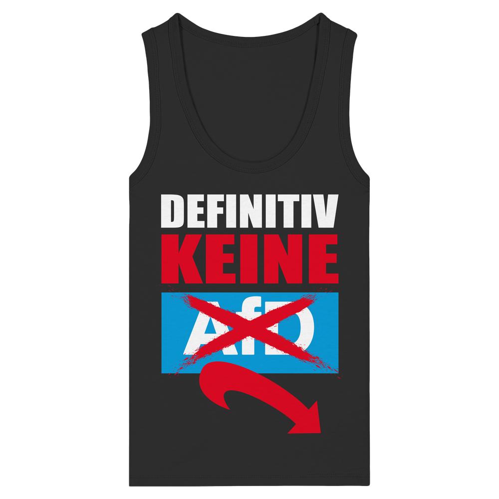 Ärmelloses Damen-Top in Schwarz mit Frontprint „DEFINITIV KEINE“ und rotem Pfeil