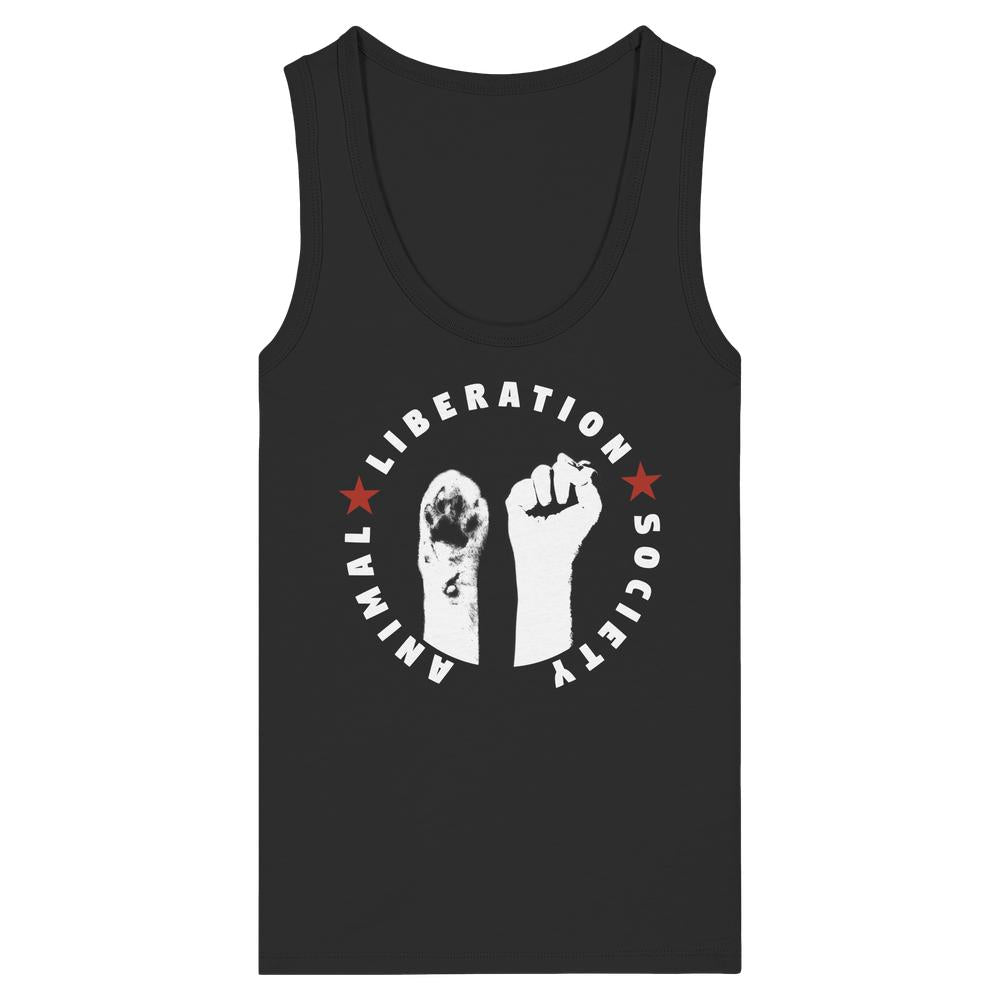 Damen-Tanktop ohne Ärmel, schwarz, runder Aufdruck mit Pfote und erhobener Faust