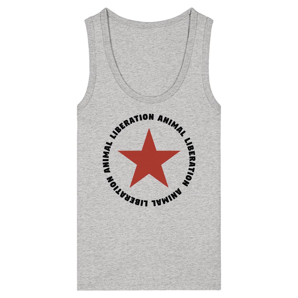 Vegan und Bio Ladies Tank Top mit rotem Stern und Animal Liberation-Schriftzug, aus 100% Bio-Baumwolle, ärmellos, betont nachhaltige und rebellische Botschaft.
