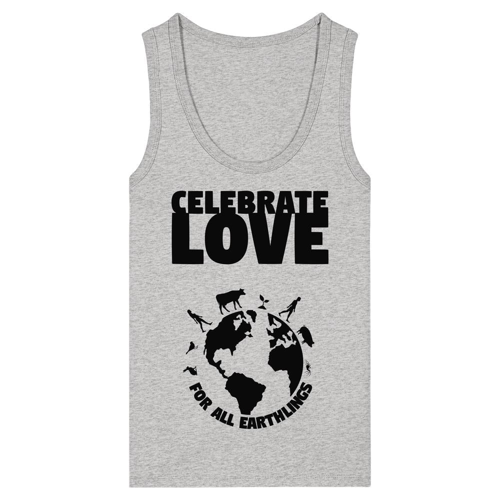 Damen-Tanktop grau meliert mit Rundhalsausschnitt und „Celebrate Love“-Motivdruck