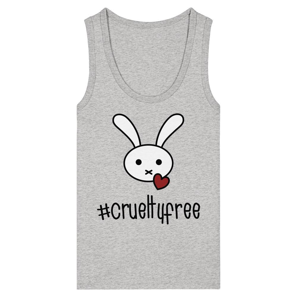 Grau meliertes Damen-Tanktop mit Hasenmotiv und #crueltyfree-Print