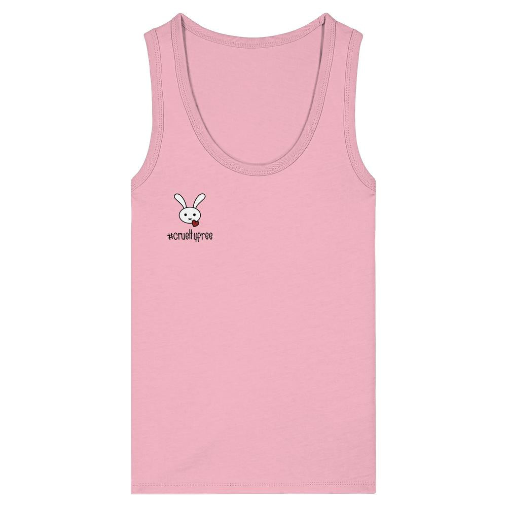Rosa Damen-Trägershirt mit Bunny-Print und #crueltyfree, Rundhalsausschnitt