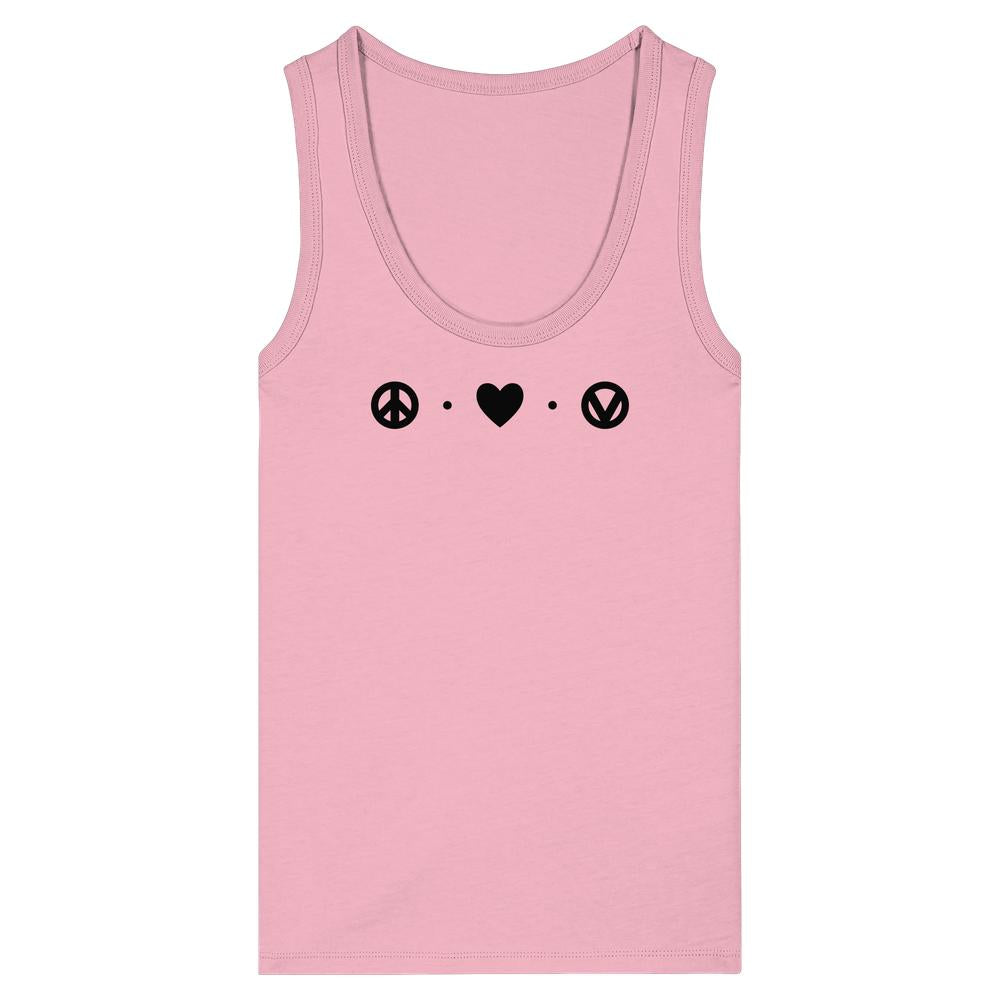 Damen-Tanktop, rosa, ärmellos mit Friedenssymbol-, Herz- und Kreisdruck vorn