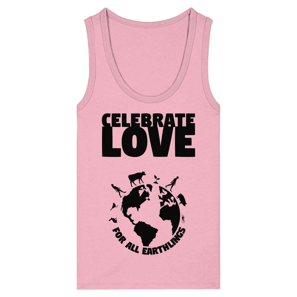 Damen-Tanktop rosa mit Rundhalsausschnitt und „Celebrate Love“-Motivdruck