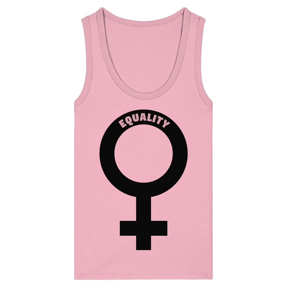 Rosa Damen-Tanktop mit Rundhalsausschnitt und Aufdruck „EQUALITY“ mit Geschlechtssymbol