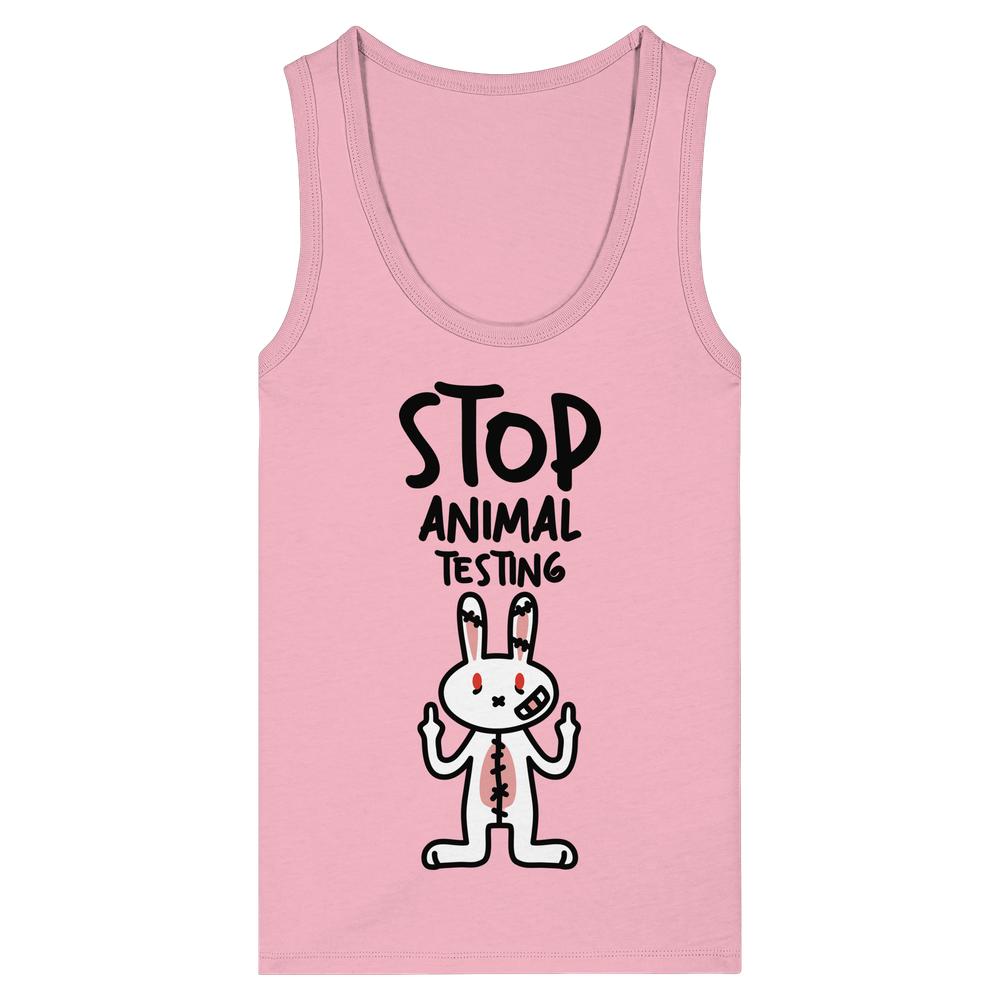 Damen-Top ohne Ärmel, rosafarben, U-Ausschnitt, Aufdruck „Stop Animal Testing“
