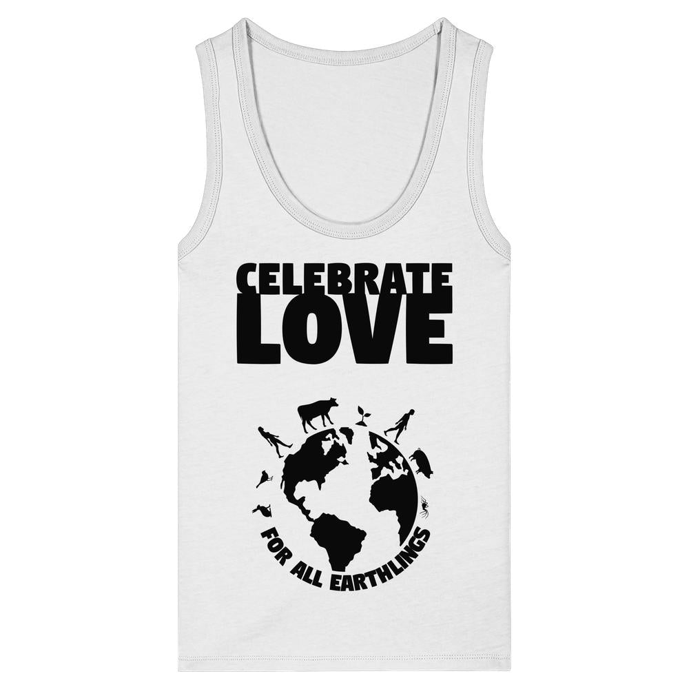Damen-Tanktop weiß mit Rundhalsausschnitt und „Celebrate Love“-Motivdruck
