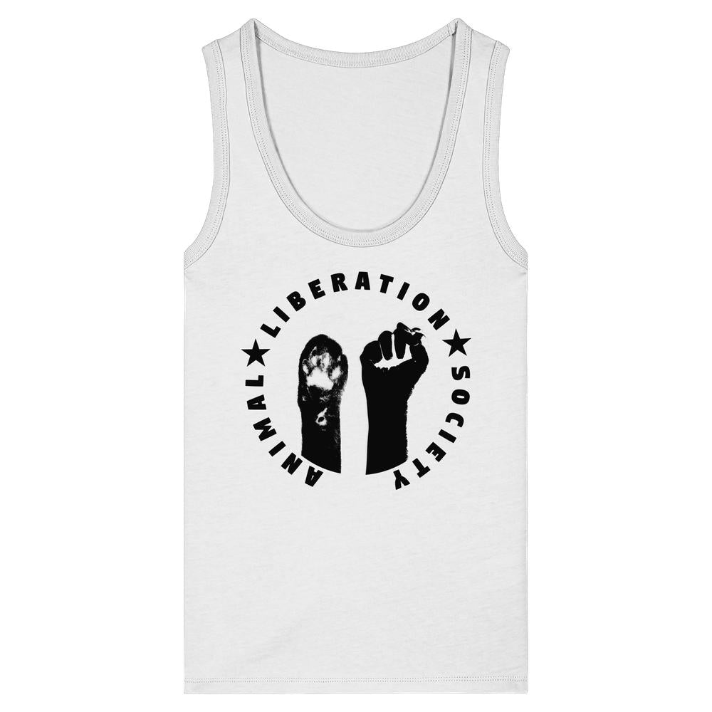 Damen-Tanktop ohne Ärmel, weiß, runder Aufdruck mit Pfote und erhobener Faust