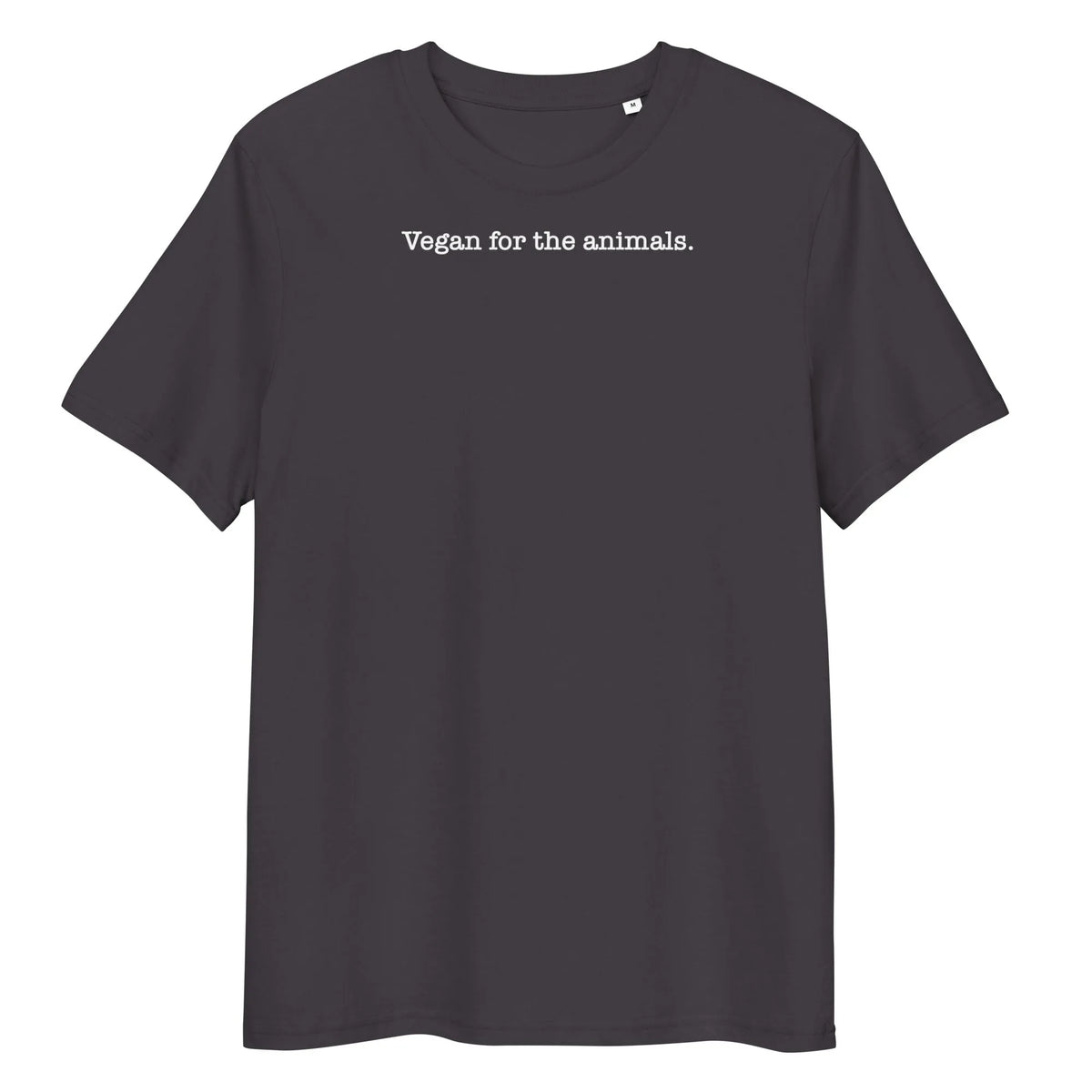 Veganes Bio-T-Shirt anthrazit mit Frontprint „Vegan for the animals.“