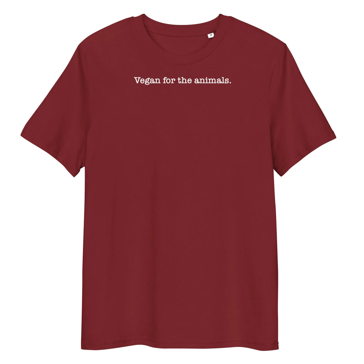 Veganes Bio-T-Shirt bordeaux mit Frontprint „Vegan for the animals.“