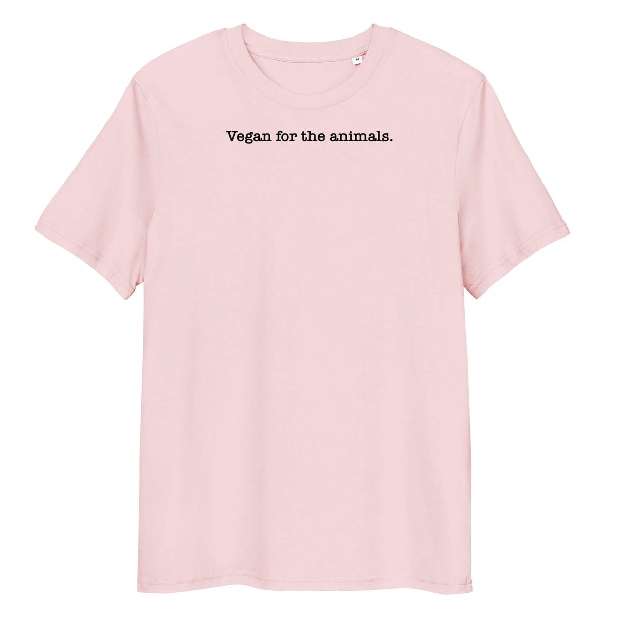 Hellrosa Bio-T-Shirt mit Rundhalsausschnitt und Aufdruck „Vegan for the animals.“