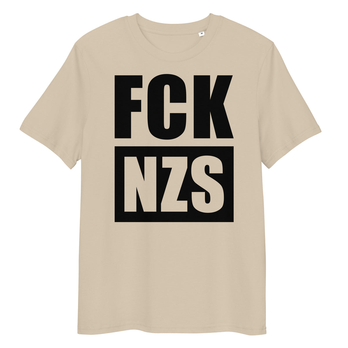 Beiges T-Shirt mit Aufdruck „FCK NZS“, Rundhalsausschnitt