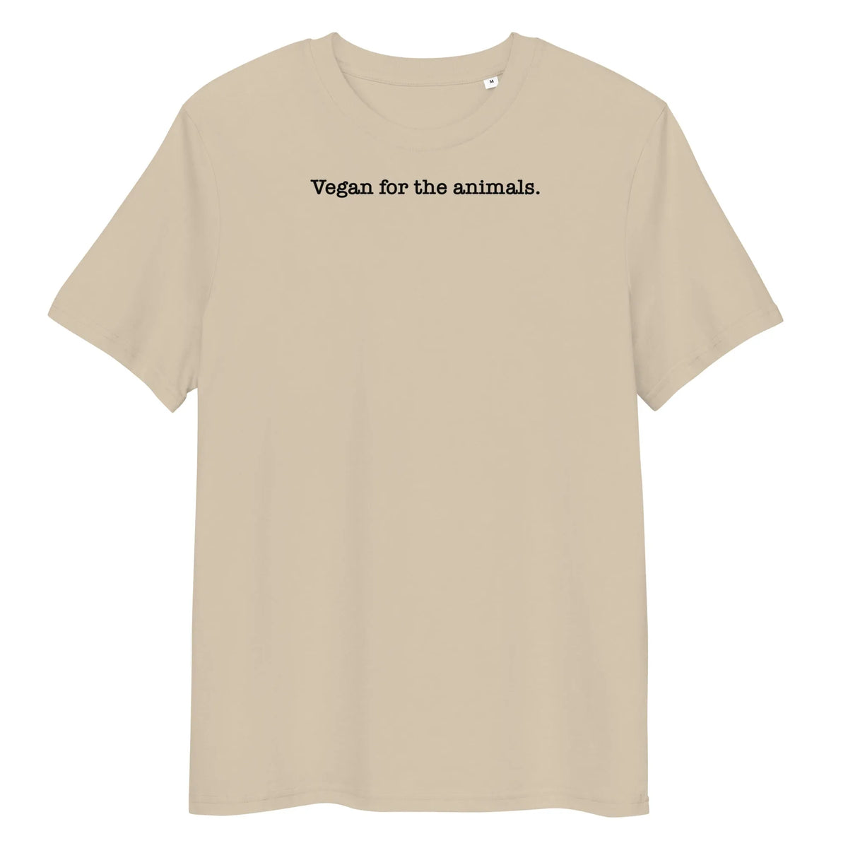 Beiges Bio-T-Shirt mit Rundhalsausschnitt und Aufdruck „Vegan for the animals.“