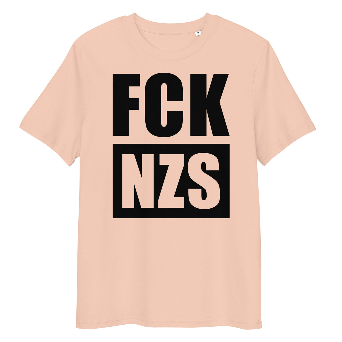 Pfirsichfarbenes T-Shirt mit Aufdruck „FCK NZS“, Rundhalsausschnitt