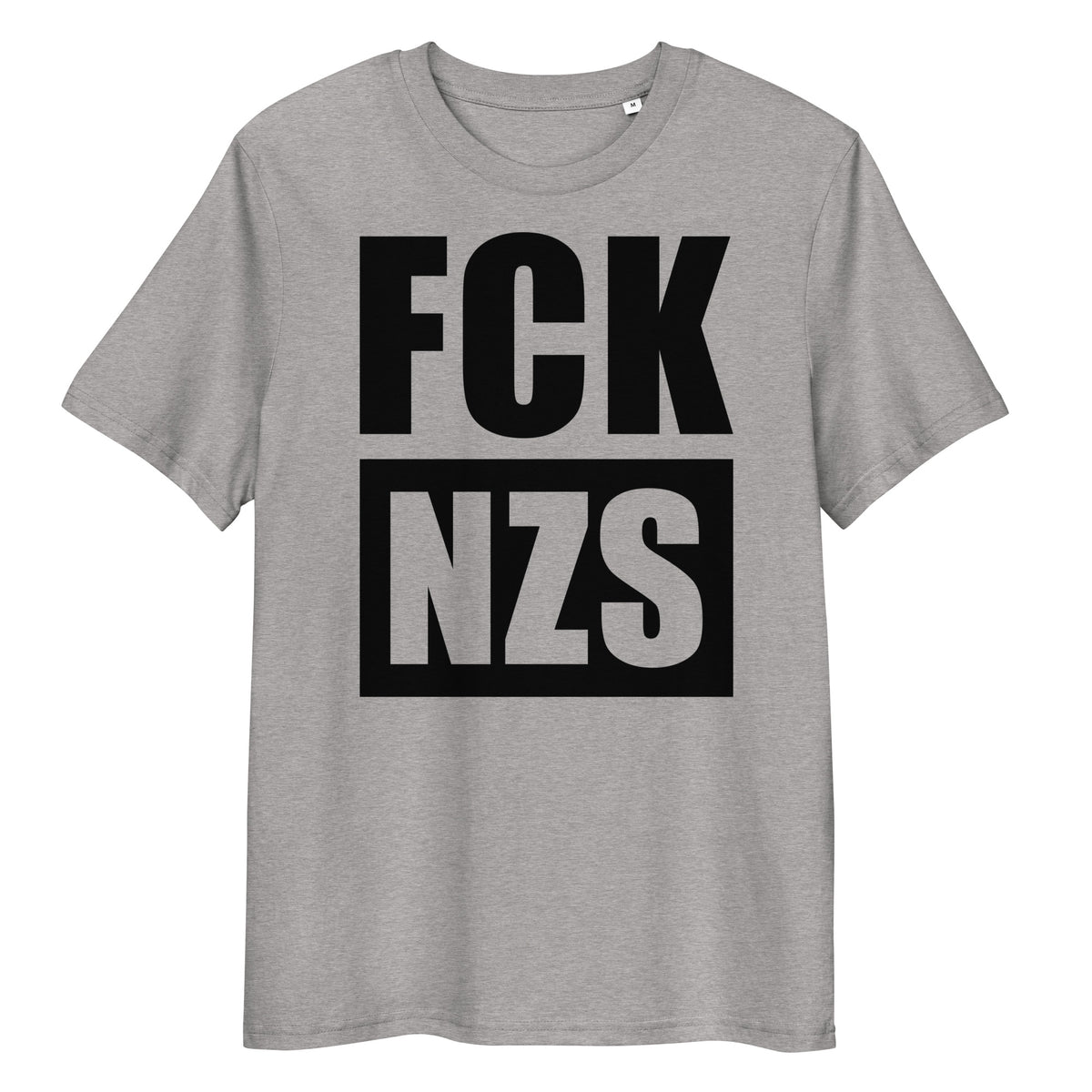 Graues T-Shirt mit Aufdruck „FCK NZS“, Rundhalsausschnitt
