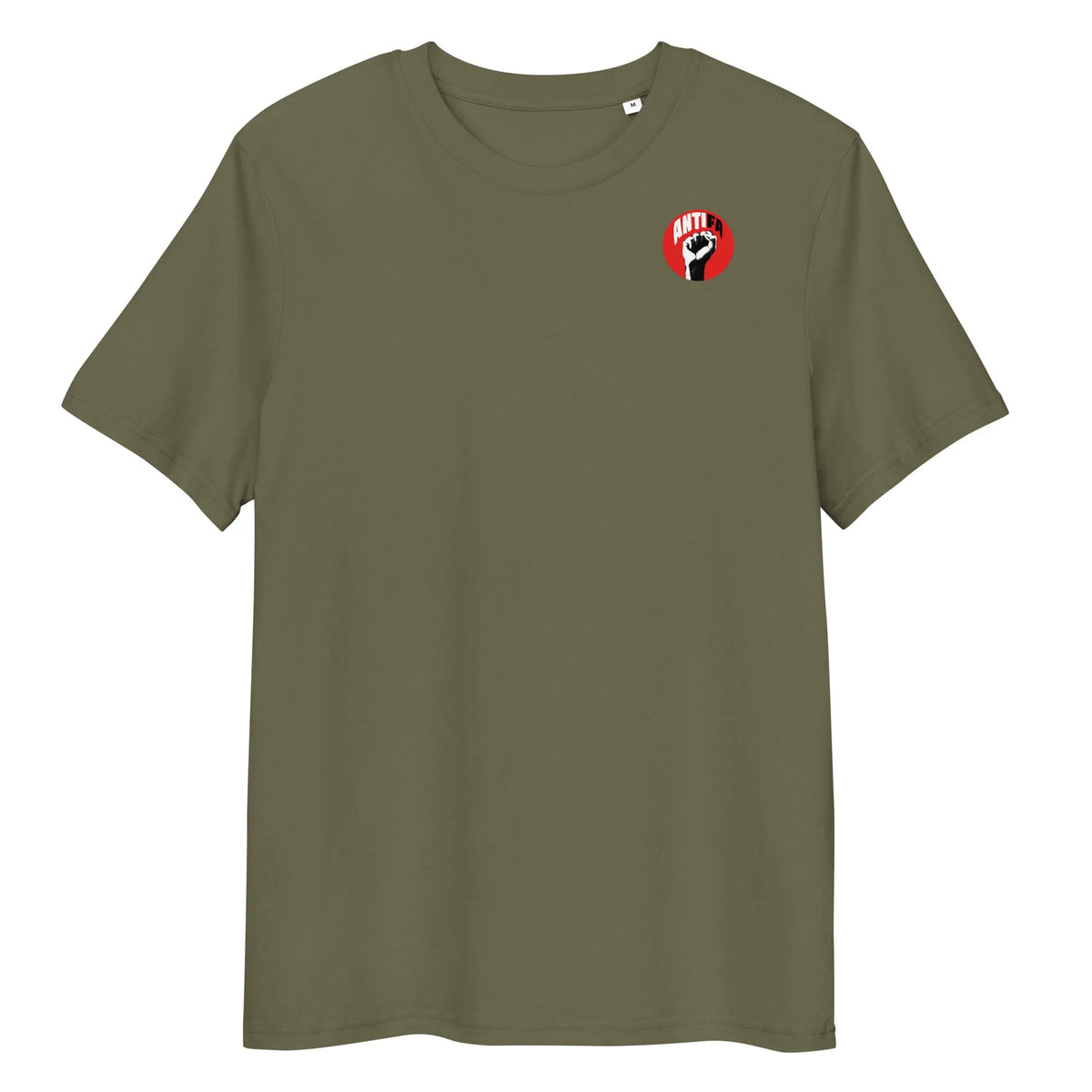 Bio- und Vegan-Shirt, khaki/olivgrün, Rundhalsausschnitt, kleines Brustlogo-Patch