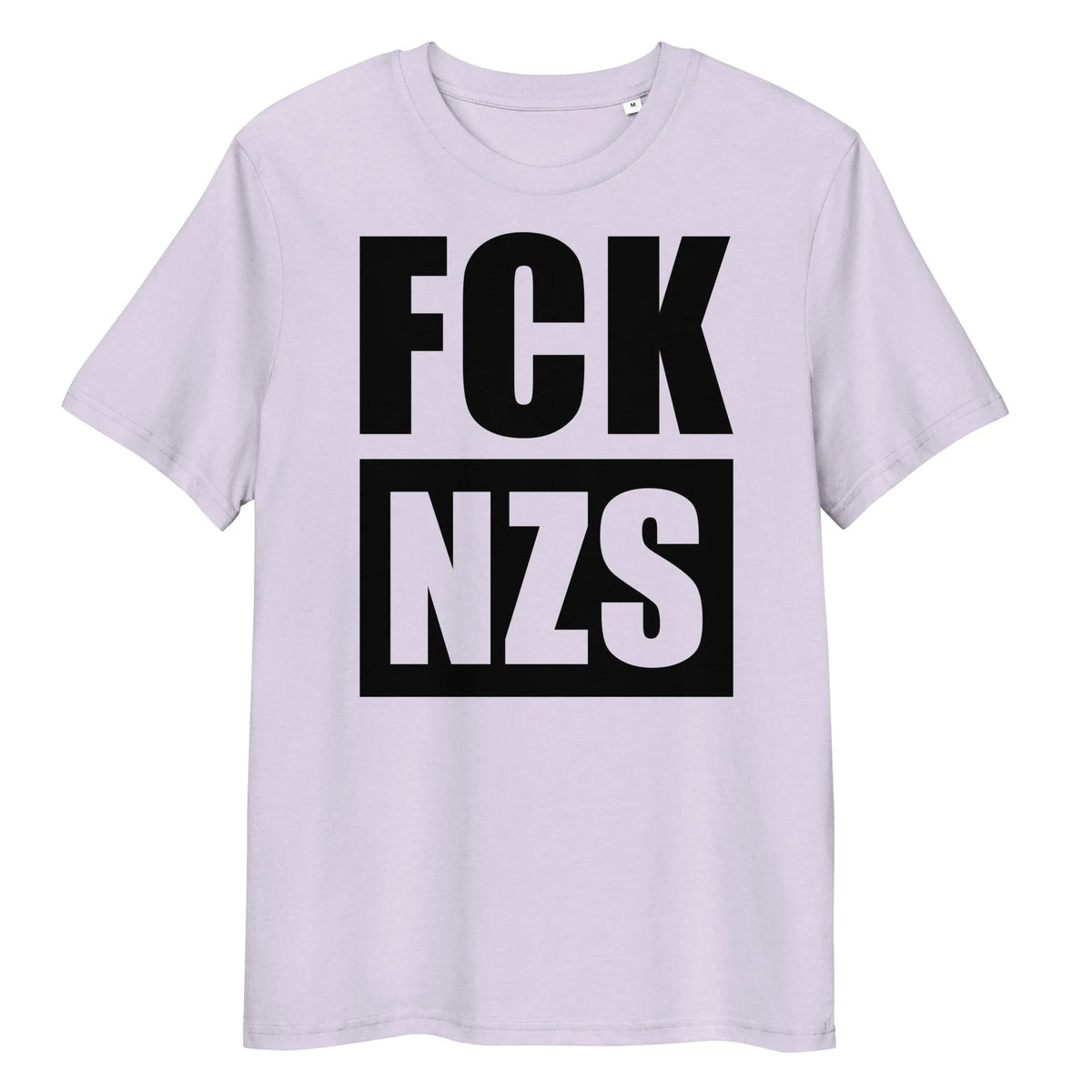 Veganes Bio-T-Shirt in Lavendel mit großem „FCK NZS“-Druck