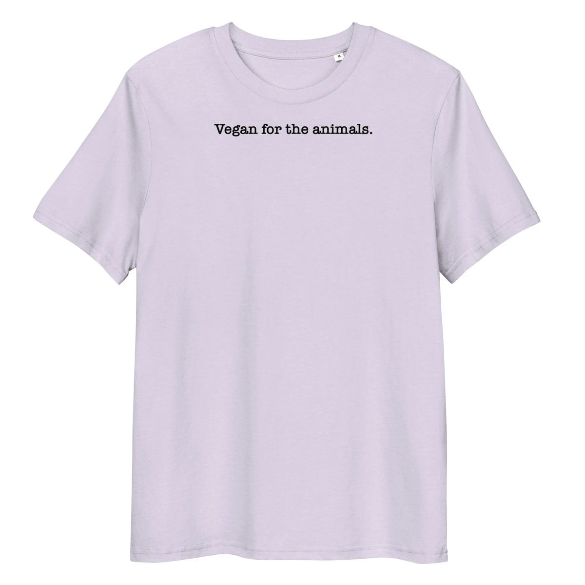 Lila Bio-T-Shirt mit Rundhalsausschnitt und Aufdruck „Vegan for the animals.“