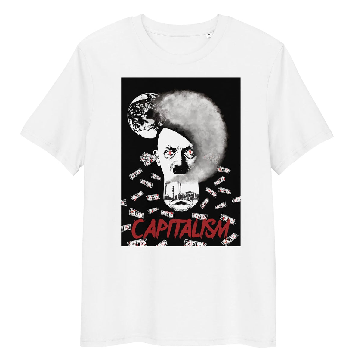 Weißes T-Shirt mit Rundhalsausschnitt und Grafik „CAPITALISM“