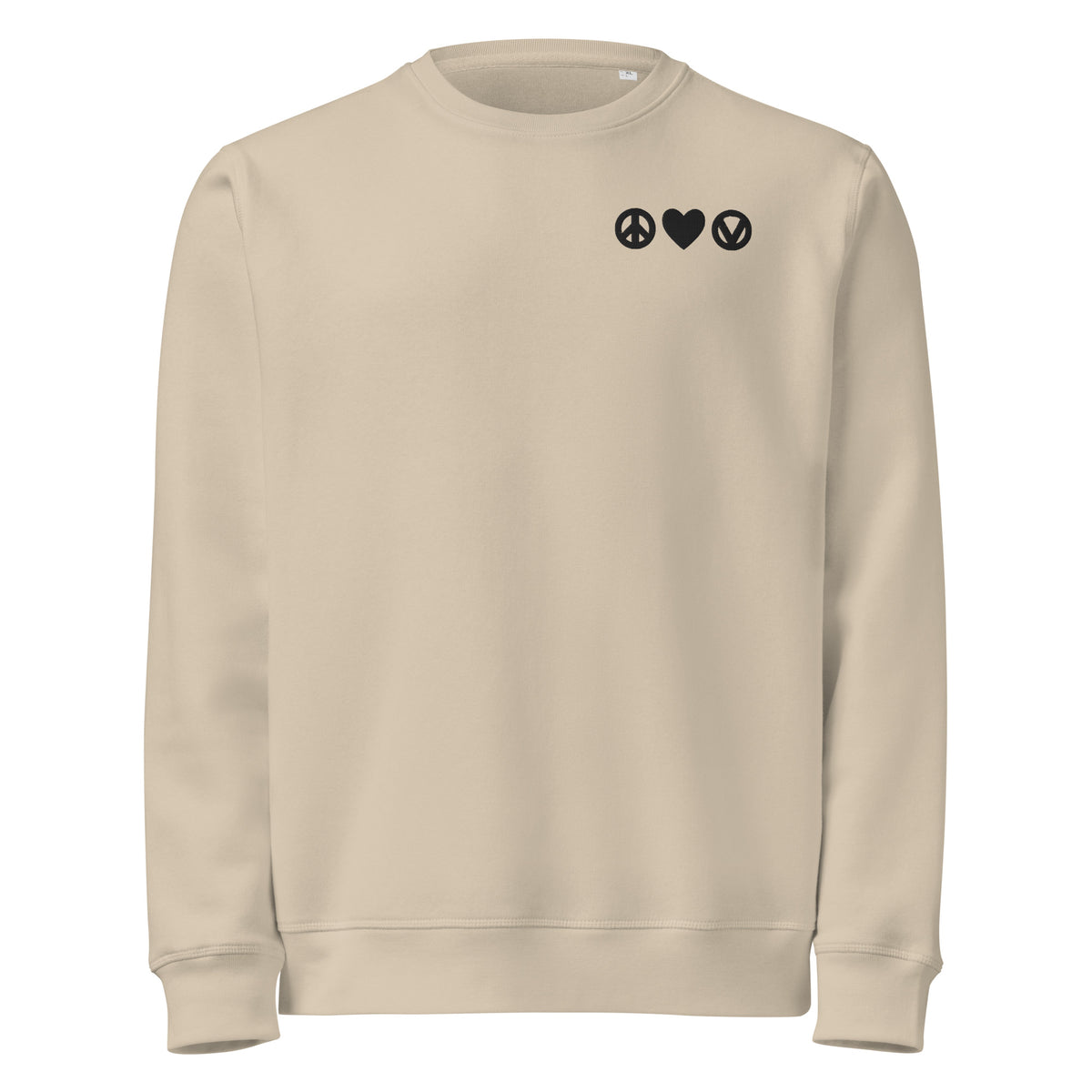 Beiges Sweatshirt mit Rundhalsausschnitt und kleiner Stickerei auf der Brust
