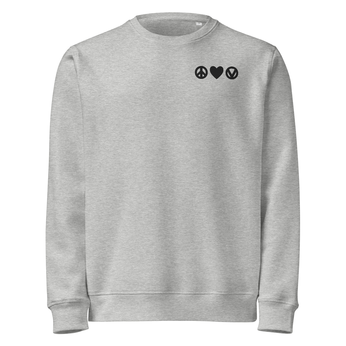Grau meliertes Sweatshirt mit Rundhalsausschnitt und Stickerei auf der Brust