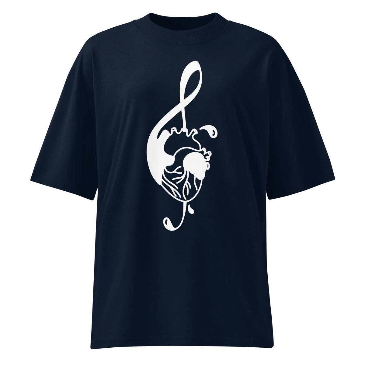 Oversized-Shirt French Navy mit weißem Notenschlüssel-Print und Katzenmotiv