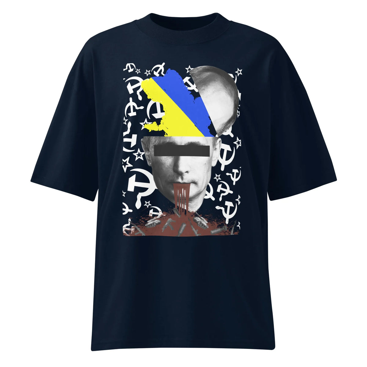 Oversized T-Shirt in French Navy mit Frontprint aus Porträt und Flaggenmotiv