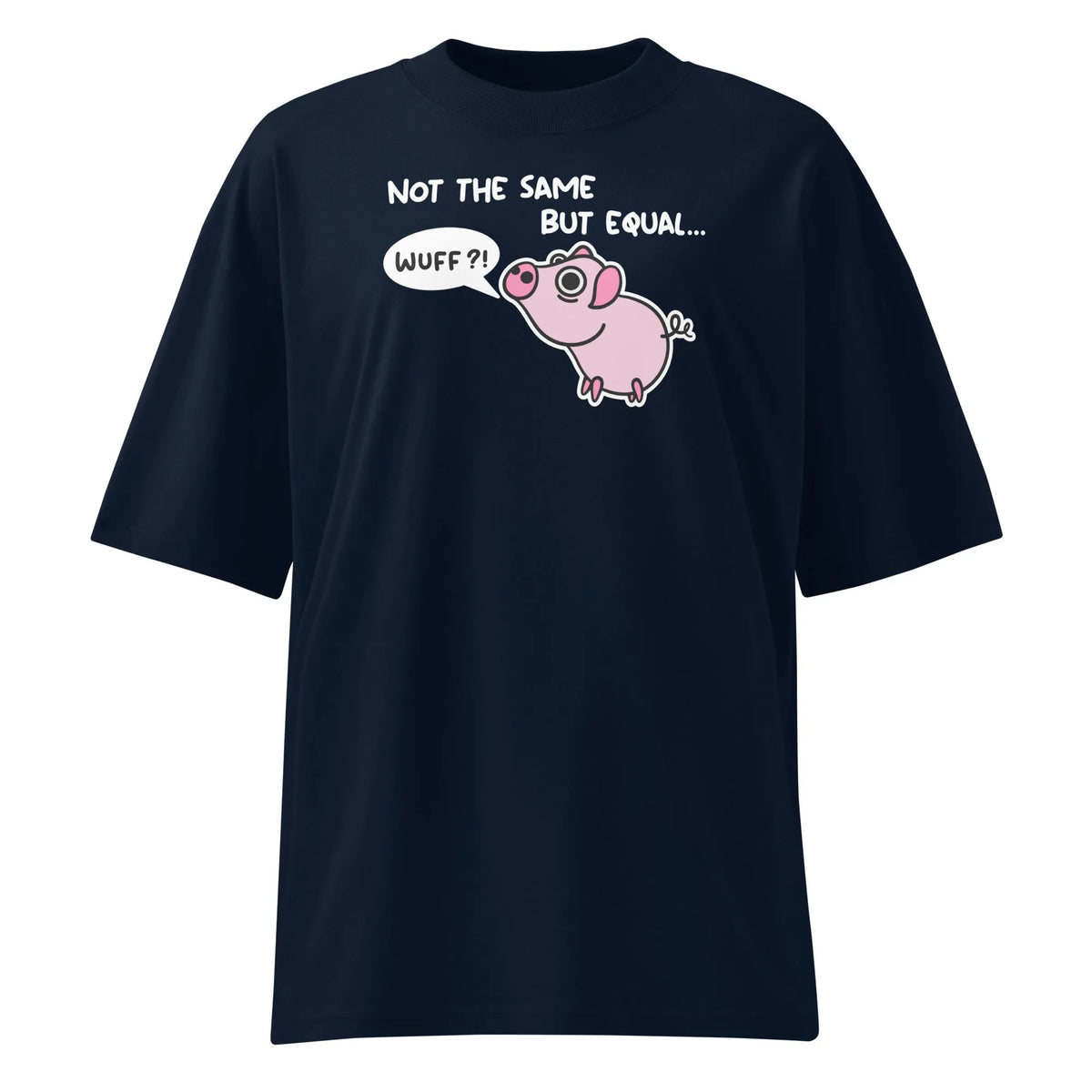 Oversize-T-Shirt dunkelblau mit Ferkel-Comicprint und Schriftzug vorne