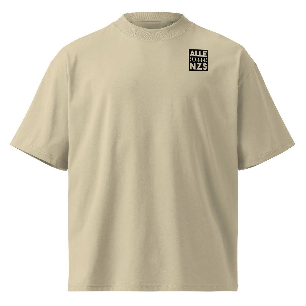 Oversize-Hemd in Steingrau-Beige mit kleinem Brustaufdruck „ALLE HASSEN NZS“
