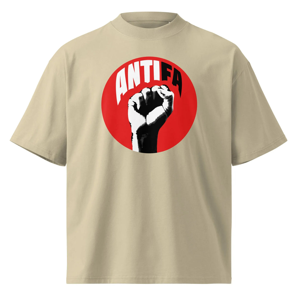Oversized T-Shirt in Stein mit ANTIFA-Logo im roten Kreis