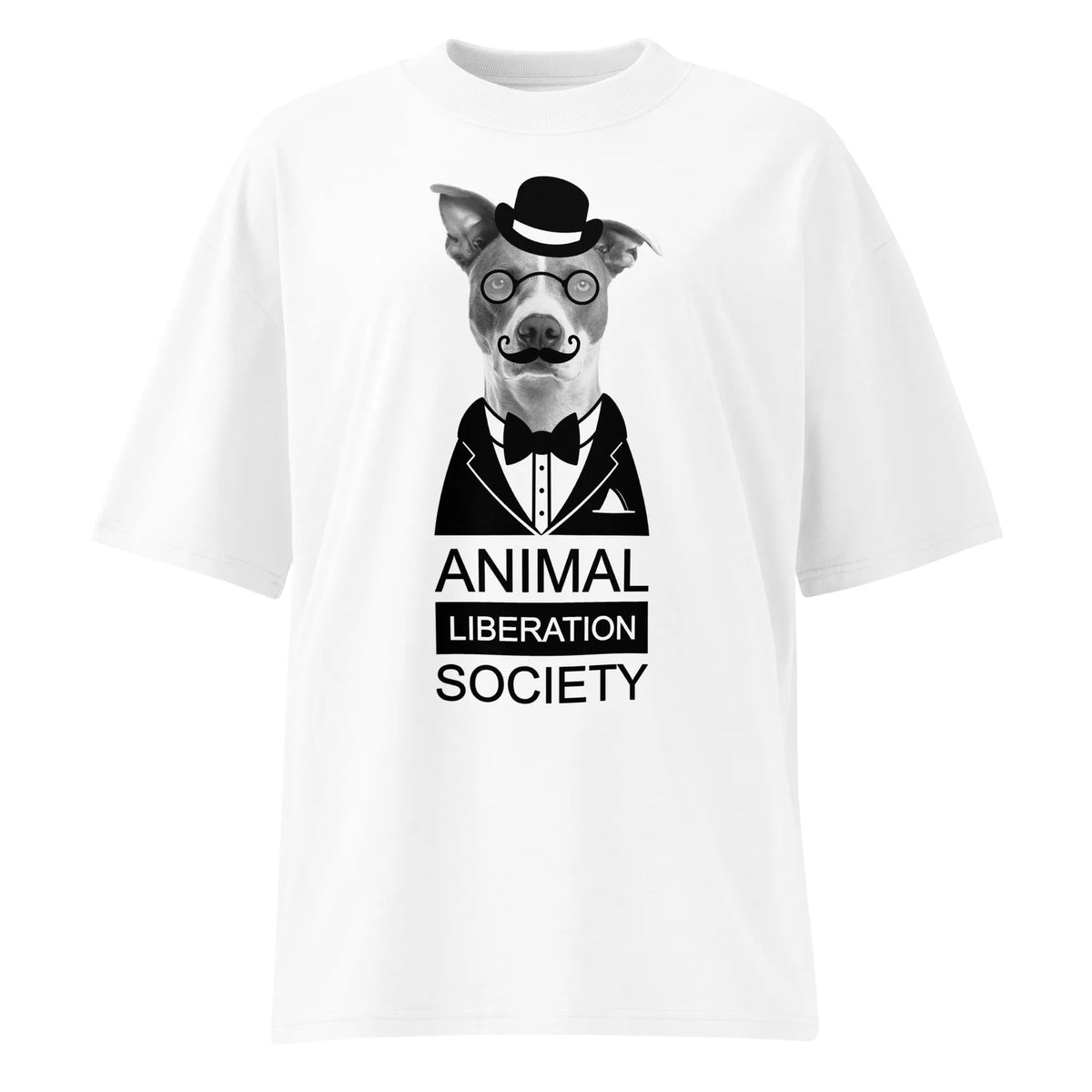 Oversized-Shirt weiß mit Hunde-Frontprint und „Animal Liberation Society“