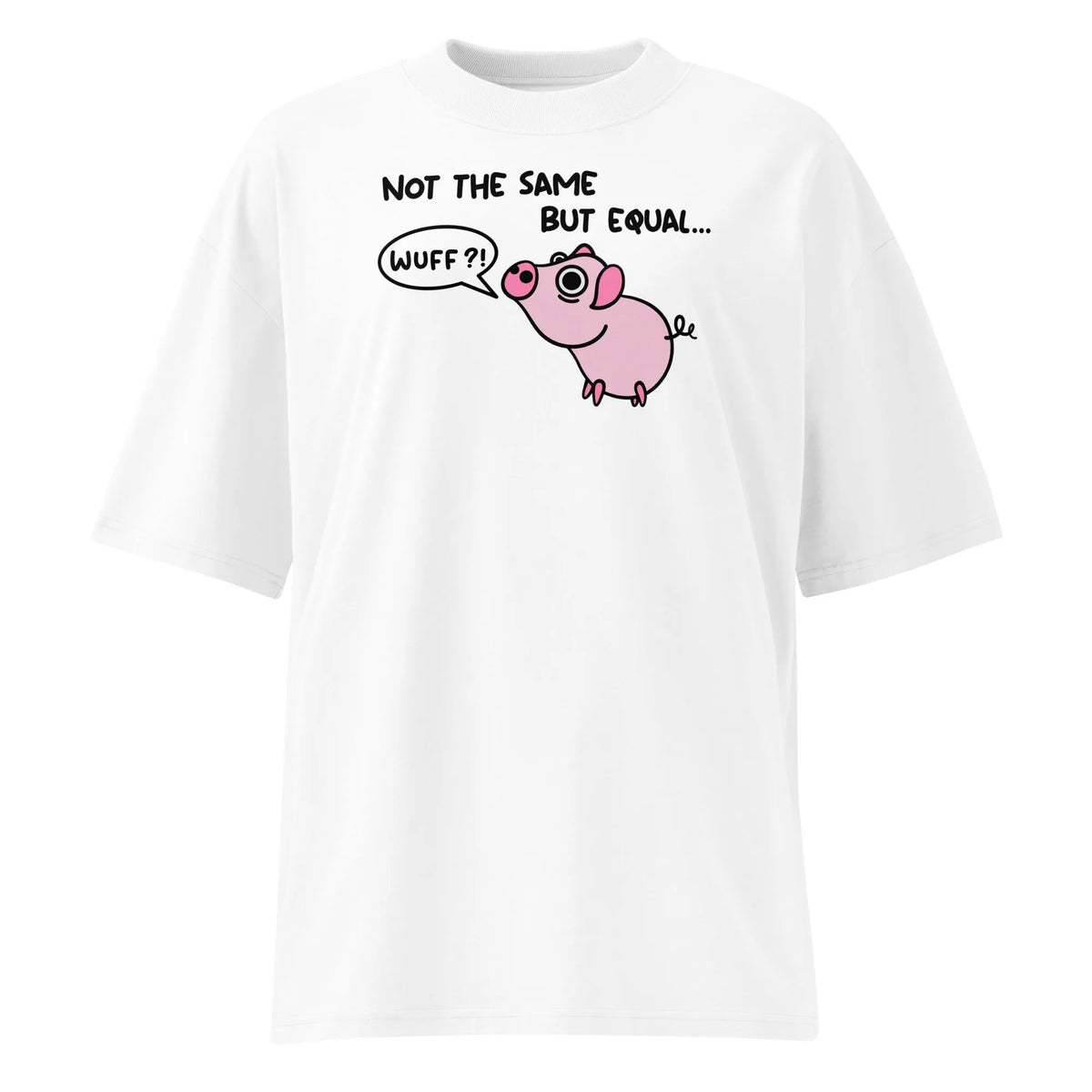 Oversize-T-Shirt weiß mit Ferkel-Comicprint und Schriftzug vorne
