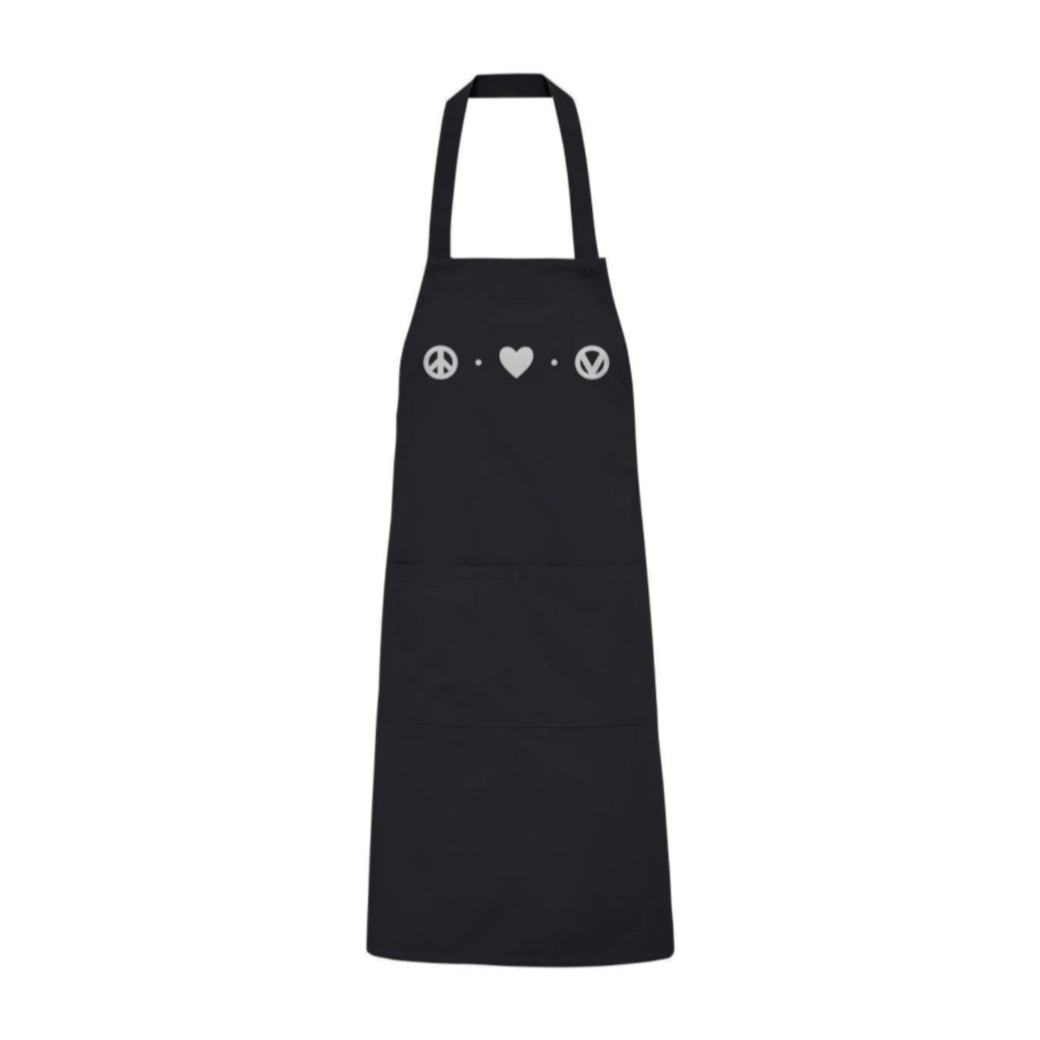 Vegane Kochschürze aus Baumwolle mit Peace, Love and Veganism Icons in weiß