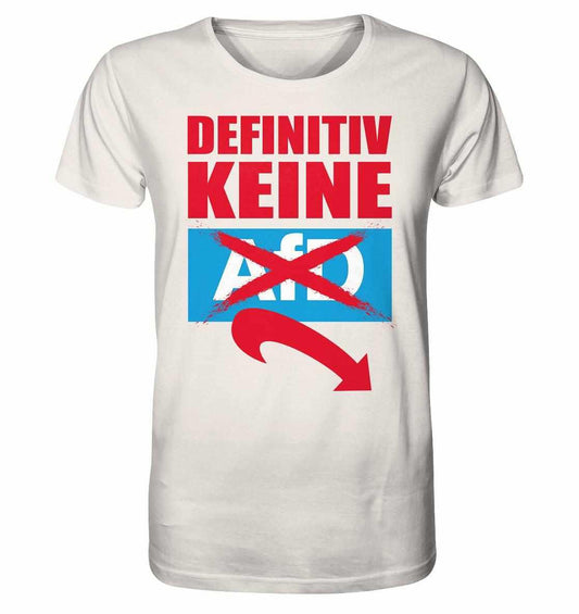 Vegan und Bio Unisex Shirt mit rotem Text und Pfeilen, symbolisiert Widerstand gegen Rechts; aus 100% Bio-Baumwolle, nachhaltige Herstellung.