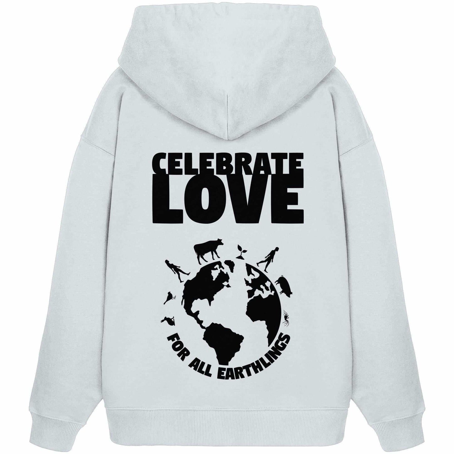 Vegan und Bio Oversized Hoodie mit schwarzem Text und Grafik, feiert Veganismus und Naturschutz. Bio-Baumwolle, Kängurutasche, rebellisches Design von RUDE REBEL.