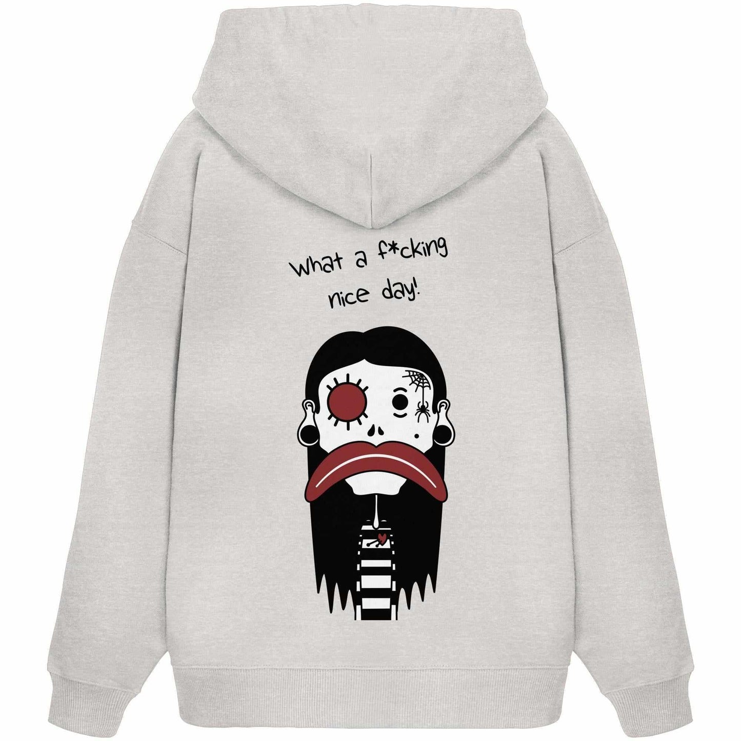 Vegan und Bio Oversized Hoodie: Mental health – Bad Day, mit Cartoon-Figur, Kängurutasche und Kapuze, aus 100% Bio-Baumwolle, rebellisches Design von RUDE REBEL.