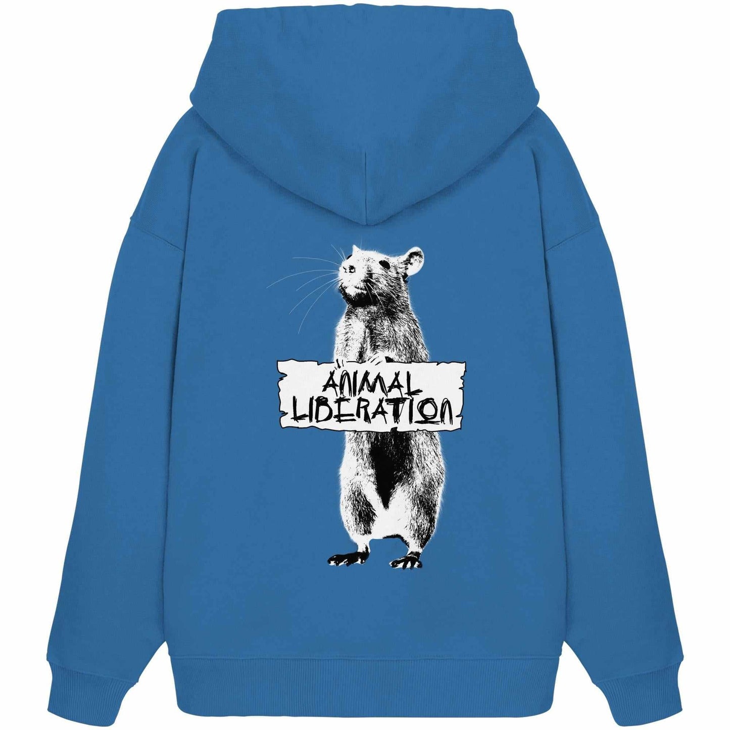 Vegan und Bio Oversized Hoodie: Rat for Animal Liberation, mit Bär-Design, Kapuze, Kängurutasche, aus 100% Bio-Baumwolle, inspiriert von Banksy's Street Art.