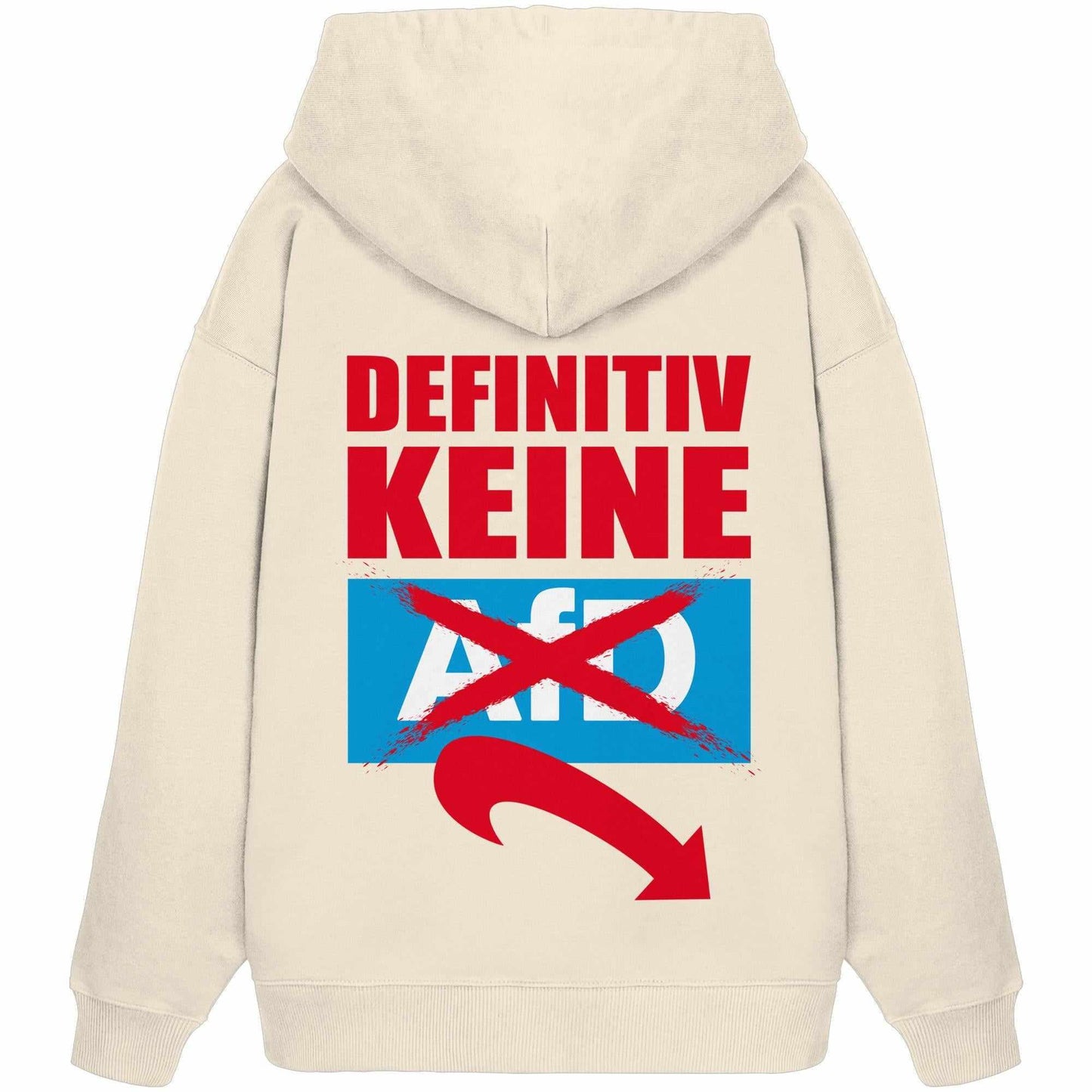 Vegan und Bio Oversized Hoodie mit rotem Text, symbolisiert Widerstand gegen Rechts; aus 100% Bio-Baumwolle, designed von RUDE REBEL, ideal für umweltbewusste Rebellen.